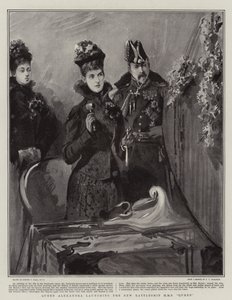 La reine Alexandra lançant le nouveau cuirassé HMS Queen - Sydney Prior Hall