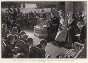 La croisière du roi et de la reine, service religieux à bord du yacht royal Victoria et Albert - Sydney Prior Hall