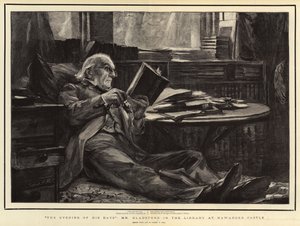 Le soir de ses jours, M. Gladstone dans la bibliothèque du château de Hawarden