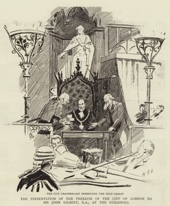 La présentation de la liberté de la ville de Londres à Sir John Gilbert, RA, au Guildhall - Sydney Prior Hall