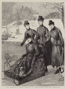 La princesse de Galles faisant de la luge à Sandringham avec ses filles - Sydney Prior Hall