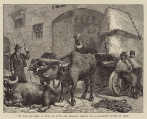 La matière première, une équipe de buffles apportant du marbre à un atelier de sculpteur à Rome - Sydney Prior Hall