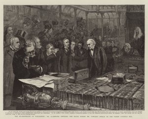 La réouverture du Parlement, M. Gladstone entrant dans la Chambre pendant le discours de M. Fowler sur le projet de loi des conseils paroissiaux - Sydney Prior Hall