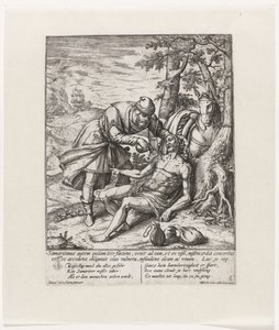 Le bon Samaritain soigne les blessures du voyageur attaqué - Symon Novelanus