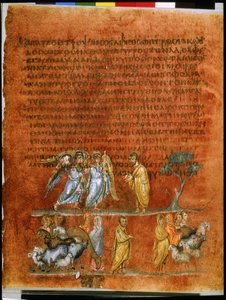 Pleine page : texte et miniature : deux anges messagers rapportant l
