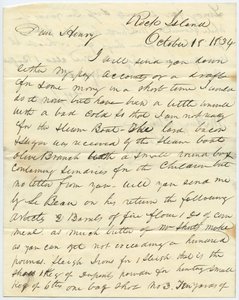 Lettre signée T.F. Smith, Rock Island, à Henry Chouteau, St. Louis, Mo., 18 octobre 1834 - T.F. Smith