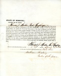 Serment de loyauté de Thomas J. Madden du Missouri, comté de St. Louis - T.J. Madden