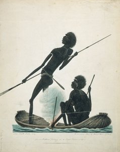 Autochtones pêchant dans un canoë en écorce, 1819