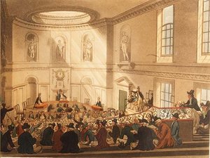 India House, la salle de vente, pub. par Ackermann - T. and Pugin A.C. Rowlandson