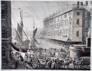 Marché de Billingsgate, gravé par J. Bluck - T. and Pugin A.C. (after) Rowlandson