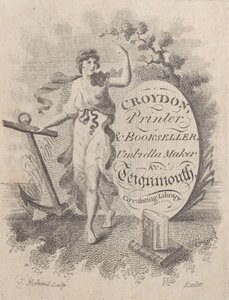 Carte de visite pour Croydon, imprimeur, libraire et fabricant de parapluies