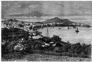 Vue de la baie de Macao. Gravure d