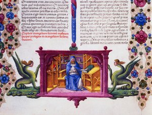 Frise de bordure au pied de la page avec Saint Matthieu l