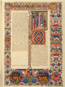Incipit du deuxième Livre des Chroniques, ou Paralipomènes II, miniature de la Bible latine de Borso d