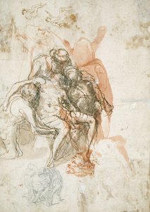 Trois figures soutenant un homme, petite esquisse du même, et études pour l
