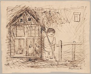 Enfant sous une cage avec des lapins - Tadeusz Makowski