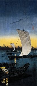 Vue du soir à Sekiyado, vers 1930