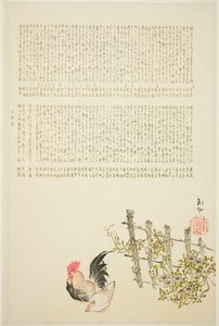 Poule et coq à la clôture - Tanaka Nangai