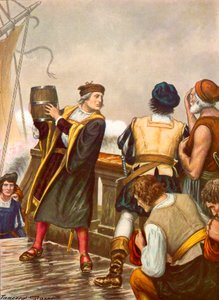 Colomb sur le retour de son premier voyage jetant un tonneau à la mer - Tancredi Scarpelli