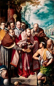 Saint Charles Borromée communiant les pestiférés. Le prélat italien Charles Borromée (1538-1584) donne la communion aux malades lors de l