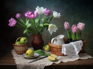 Fleurs printanières et pommes