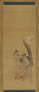 Une femme et un ramasseur de bois sous un cerisier, fin XVIIIe-début XIXe siècle - Tawaraya Sōri