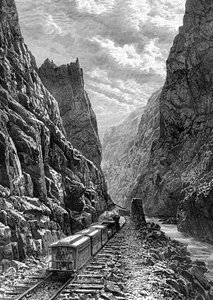 Un train traversant les montagnes Rocheuses, USA, 19ème siècle