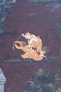 Fresque représentant des scènes du Ramayana à Wat Phra Kaeo, le Grand Palais Royal, Bangkok, Thaïlande - Thai School