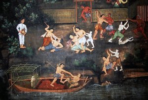 Fresques avec des scènes de la vie de Bouddha, Wat Suwan Dararam, Parc Historique d