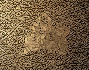 ART THAI : Un épisode du "Ramayana" avec une décoration de Kra Nak. Coffret à livres, Bangkok St... - Thai School