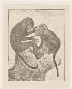 Deux singes se cherchant des puces - Theo van Hoytema (signed by artist)
