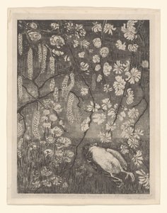 Oiseau mort sous des branches de noisetier et de chèvrefeuille - Theo van Hoytema