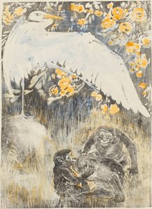 Héron avec trois singes