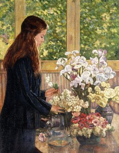 Jeune fille avec des vases de fleurs - Théo van Rysselberghe