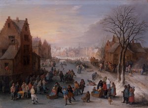 Paysage hivernal avec de nombreuses figures - Theobald Michau