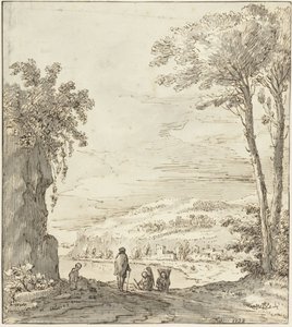 Paysage fluvial italien avec promeneurs près d