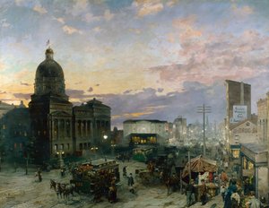 Vue de la rue Washington à Indianapolis au crépuscule - Theodor Groll