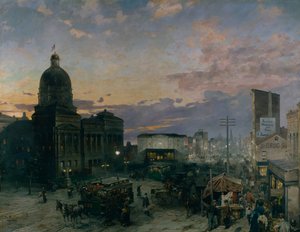 Rue Washington, Indianapolis au crépuscule, 1892-1895 - Theodor Groll