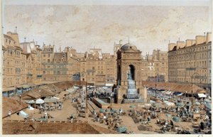 Vue de la Marche et de la fontaine des Innocents à Paris au XIXe siècle. Aquarelle de Théodore Joseph Hubert Hoffbauer (1839-1922) 19e siècle Paris, musée Carnavalet - Theodor Josef Hubert Hoffbauer