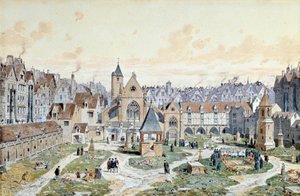 Vue du cimetière des Innocents à Paris en 1550 - Theodor Josef Hubert Hoffbauer
