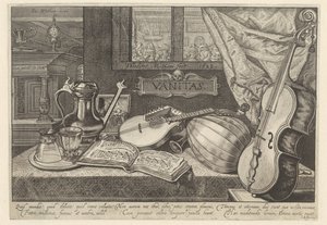 Nature morte vanitas avec instruments de musique