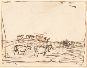 Esquisse de paysage avec des vaches