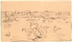 Vandhul avec des oies et des vaches