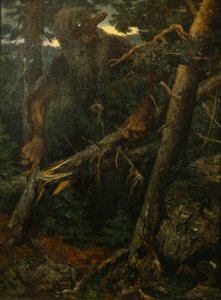Vieux troll cassant des arbres dans la forêt - Theodor Kittelsen