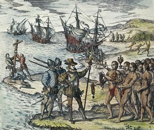 Colomb débarquant aux Indes. 1594