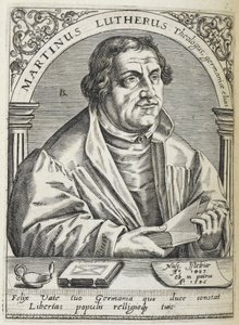 Martin Luther. (1483-1546). Réformateur religieux allemand, fondateur de la Réforme. Portrait. - Theodor de Bry