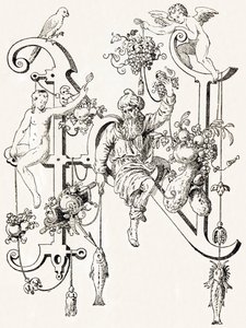 N - Le sage Natham - Alphabet par T. de Bry (nouvel alphabet artistique) - Theodor de Bry