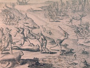 Massacre des lions de mer par les explorateurs - Theodor de Bry