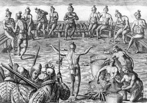 Indien Timucua avec des explorateurs français - Theodor de Bry