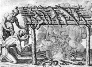 Indiens Timucua séchant de la nourriture - Theodor de Bry